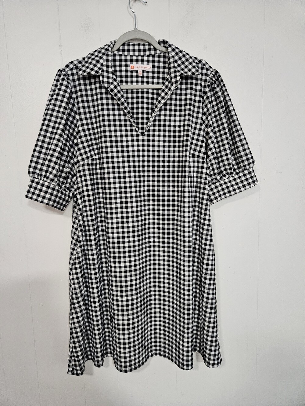 Jude Connally Black and White Gingham Puff-Sleeve Mini Dress - Picture 2 of 7